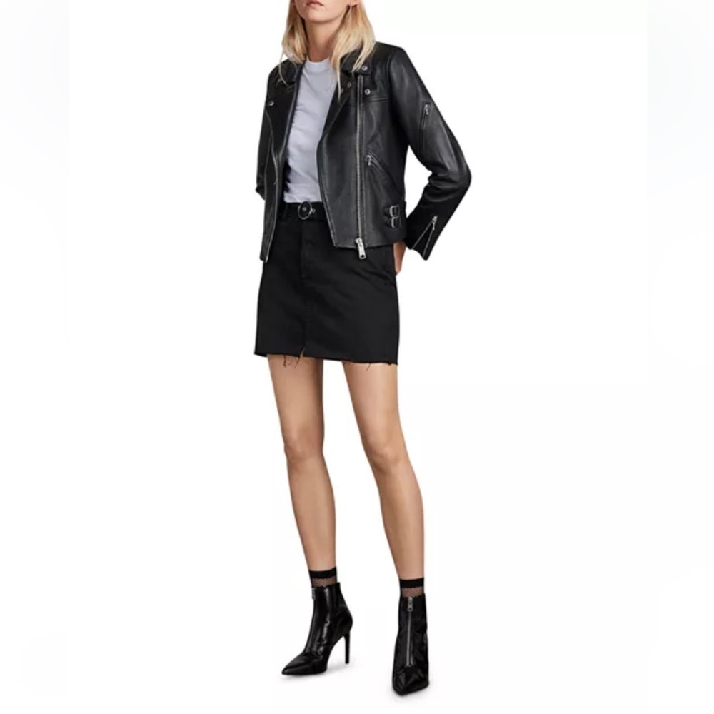 ALL SAINTS Women's Black Prescott Leather Jacket Size 2 New With Tags MSRP $479